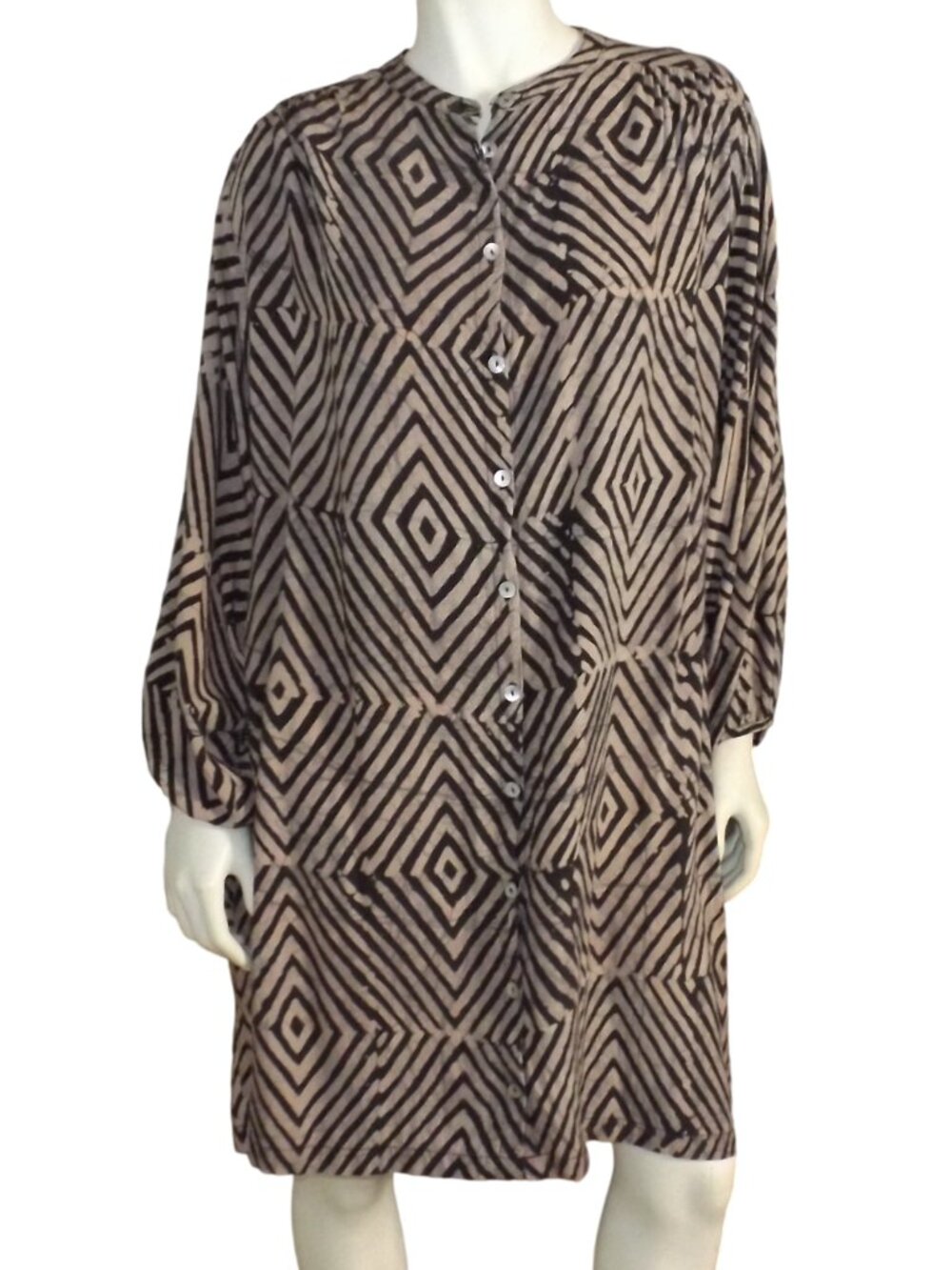 OSEI DURO Dress, XL, Rayon Batik Diamond Print, Long sleeve, Button front